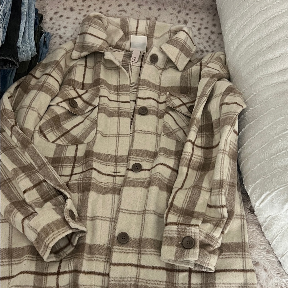 Knox Rose Cream and Brown Plaid Utility Jacket